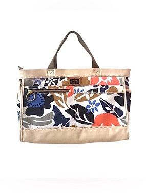 FOSSIL ~ Durable Floral Canvas Tote Bag Detachable Crossbody Strap Red Lining